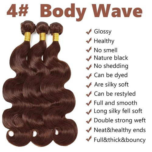 Fabimiya 24 26 28 Inch Human Hair Bundles Chocolate Brown 4# Body Wave Bundles Human Hair 100% Unprocessed Soft Sewn In Hair with Double Weft for Black Women