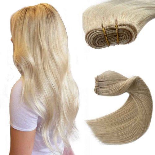 Sew in Hair Extensions Real Human Hair,Weft Hair Extensions Human Hair Bundles Blonde Hand Tied Weft Hair Extensions Human Hair 24 Inch 120G Sew in Weft Hair Extensions for Women