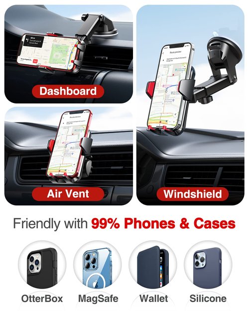 VANMASS 【2025 Strongest & Military-Grade Car Phone Mount 【Patent & Safety】 Ultimate Cell Phone Holder Best Handsfree Stand for Dash Windshield Vent for iPhone 16 Pro Max 15 14 Android & Truck, Red