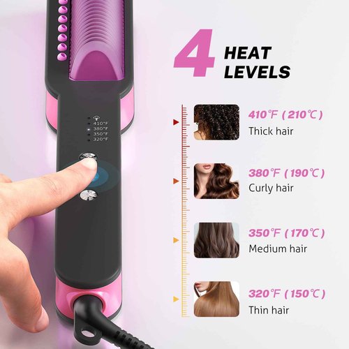 slopehill Steam Hair Straightener Brush – Ionic Steam Straightening Brush for Smooth, Frizz-Free Hair, Fast Heating, 4 Adjustable Temperature, Anti-Scald Design