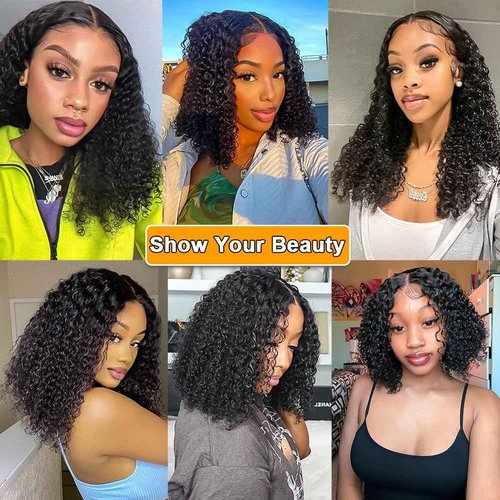 RAGMZZE V Part Wig Human Hair Kinky Curly Natural Black 18 Inch | Curly Human Hair Wig Upgrade U Part Human Hair Wigs for Black Women Glueless Wig Wear and Go 180 Density