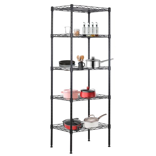 BestOffice | 5-Tier Wire Storage Shelves | 17x12x48 | Black | with Adjustable Racks | Heavy-Duty Metal Shelf, Holds Upto 750 lbs | No-Tool Assembly | Ideal for Home & Garage Shelving