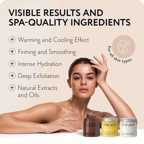 THE ACT Body Spa Gift Set – Firming Body Cream - Body Wrap Mask - Coffee Scrub – Gift Box for Women Daughter Mom Wife – Luxury Skincare - Self Care Basket Birthday Mother’s Day - Relaxation & Wellness