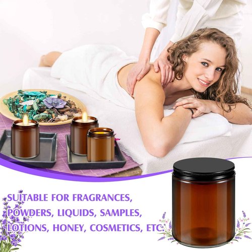 Lallisa 72 Pcs 8 oz Amber Glass Jars with Black Lids Round Glass Cosmetic Jars with Lids Empty Amber Containers Refillable Food Storage Containers for Spice Powder Liquid Sample Makeup