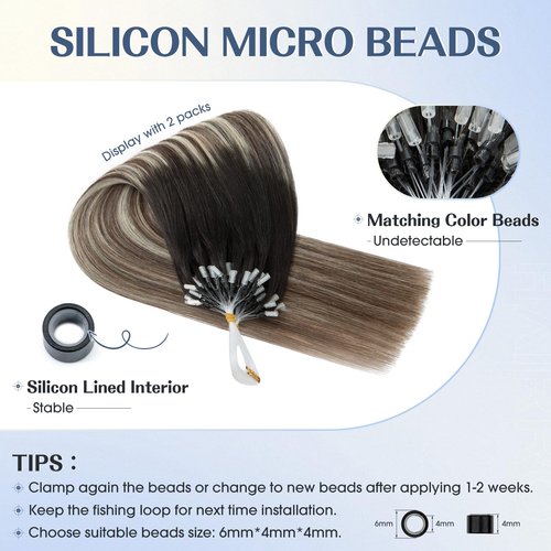 Hairro Microlink Hair Extensions For Women Remy Human Hair Bead In Pre Bonded Cold Fusion Keratin Glue Stick I Tip 20 Inch 50g 50 Strands #1BT4P60