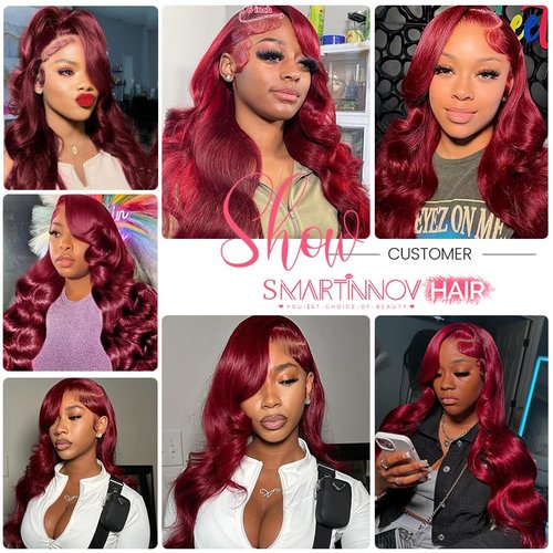 Body Wave 99J Burgundy Lace Front Wigs Human Hair Wine Red Burgundy 13x4 HD Transparent Lace Frontal Wig 28 Inch Virgin Hair Pre Plucked with Baby Hair 150% Density Glueless Wigs Human Hair for Women