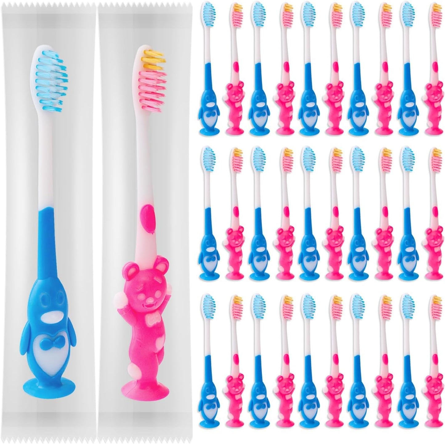 Gisdo 500 pcs Toddler Toothbrush Kids Toothbrush Individually Wrapped Toothbrushes for Age 2+ Children Toothbrush Set Soft Bristles Boys Girls Colorful Toothbrush with Suction Cup