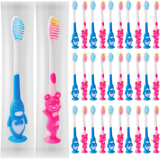 Gisdo 500 pcs Toddler Toothbrush Kids Toothbrush Individually Wrapped Toothbrushes for Age 2+ Children Toothbrush Set Soft Bristles Boys Girls Colorful Toothbrush with Suction Cup