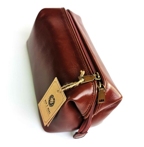 MAN & MANE Premium Leather Toiletry Bag for Men & Women – Classic Dopp Kit Travel Shaving Bag (Cognac Brown)