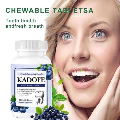 Kadofe Oral Probiotics for Teeth and Gums & Fresh Breath - Gum Restore & Bad Breath Treatment for Adults |3.5 Billion Advanced Oral Probiotics for Bad Breath, Chewable 30 Tablets (Mixed-4pcs)