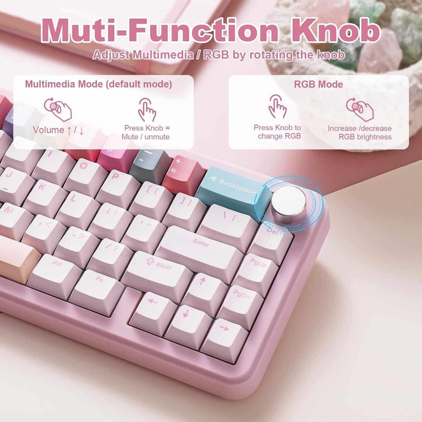 YUNZII B68 Wireless Mechanical Keyboard,Tri-Mode BT5.0/2.4GHz/USB-C,Cute PBT Keycaps,Hot Swappable Creamy Typing Gasket Mounted,RGB Backlit NKRO for Win/Mac (Beige, Milk V2 Switch)