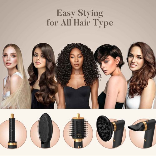 SUPGALIY Air Styler 5 in 1, Hair Dryer Brush & Multi-Styler with 110,000 RPM High-Speed Powerful Motor, Auto-Wrap Curler, Cushion Massager, Oval Brush, Diffuser, Nozzle Attachment