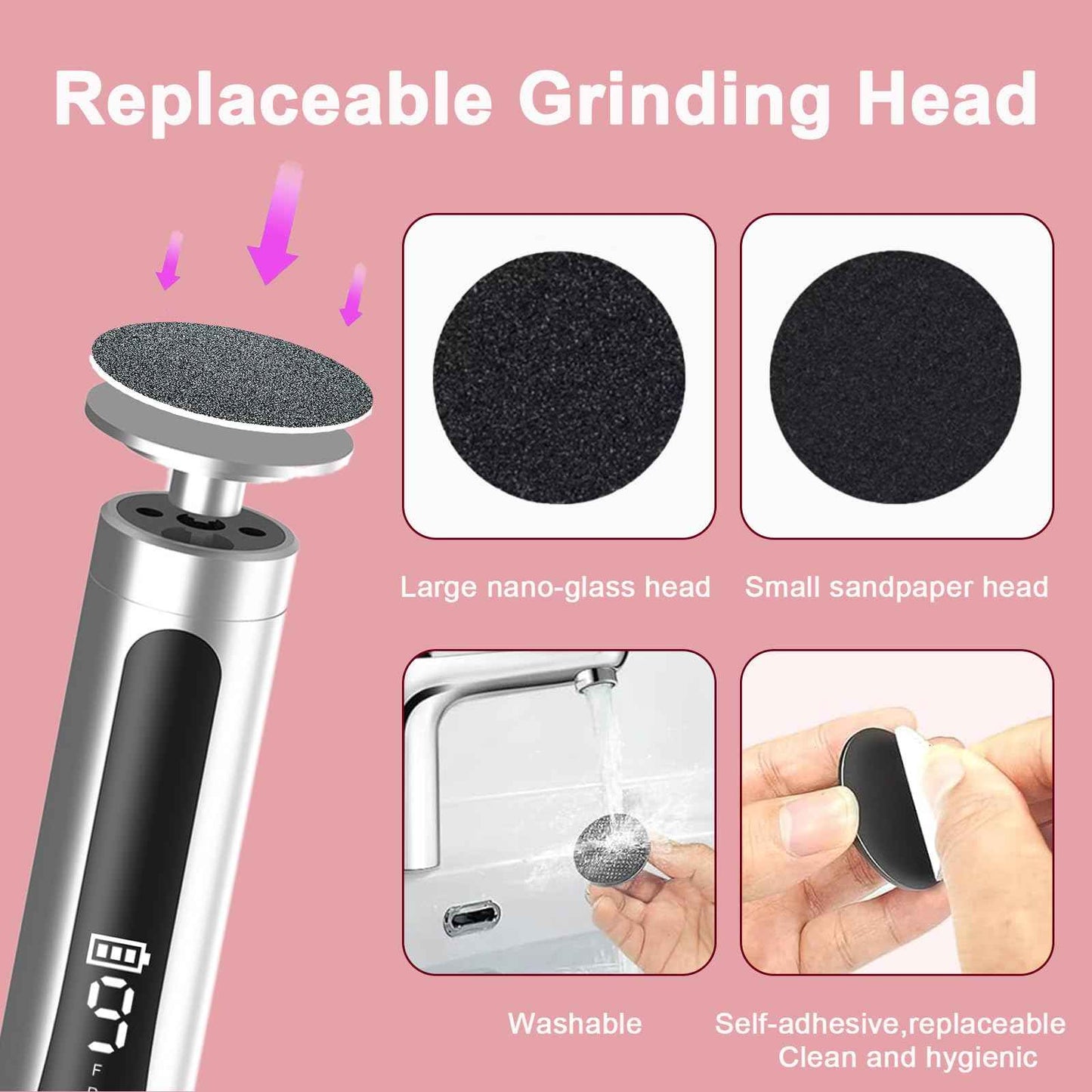 2 in 1 Electric Foot Callus Remover - with Nail Drill File, Aluminum Alloy, 11000RPM, 9 Speeds, with Digital Display, 10 Grinding Heads & 20pcs Sandpaper Discs,Cordless Rechargeable(Silver)