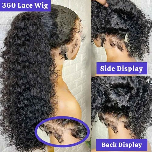 RJAOB 360 Lace Front Wigs Human Hair Invisi Strap 180 Density Deep Wave Lace Front Glueless Wigs Human Hair Pre Plucked with Drawstring 360 HD Full Lace Frontal Wigs For Women 20 Inch