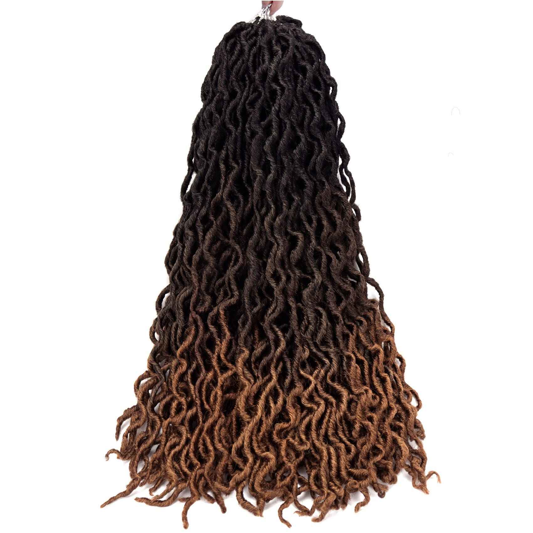 24 Inch Goddess Faux locs Crochet Hair 6 Packs/Lot Soft Gypsy Locs Wavy Crochet Braids Dreadlocks 3 Tone Curly Wavy Twist Braiding Hair Extensions African Roots Braid（1B/4/30)