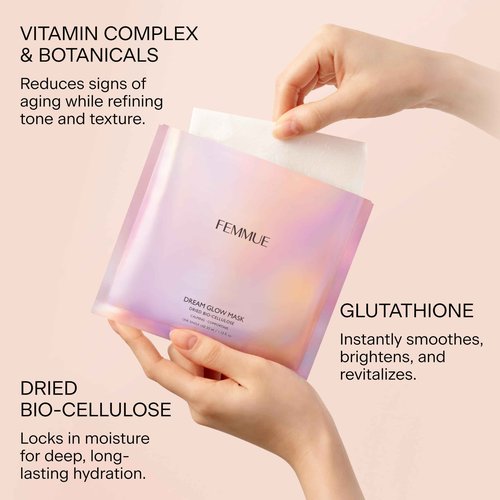 FEMMUE Dream Glow Mask - Calming Comforting (6pk) | Bio-Cellulose Face Sheet Mask with Vitamin Complex | Hydrating & Anti-Aging | Korean Skincare Treatment