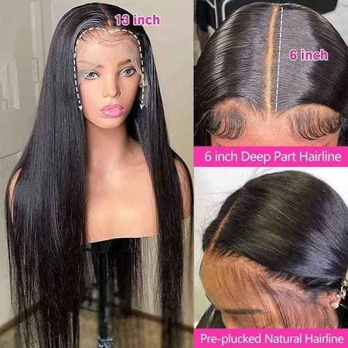 Lemoda 13x6 Straight Lace Front Wigs Human Hair 180% Density 13x6 HD Transparent Lace Front Wig Pre Plucked 15A Brazilian Virgin Glueless Human Hair Wigs for Women 18 Inch