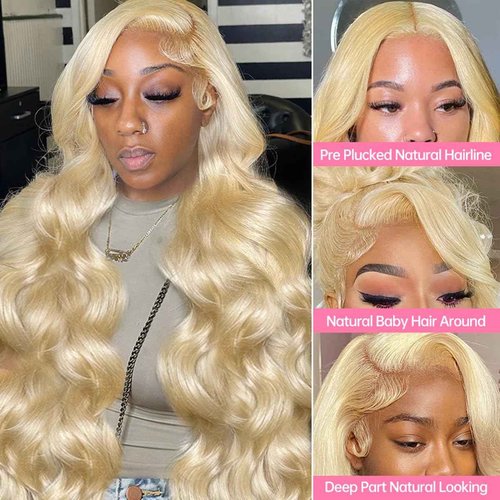 SIYUSI Blonde Wig Human Hair 22 Inch Body Wave Lace Frontal Wig 180% Density 13X4 HD Transparent Pre-Plucked with Baby Hair