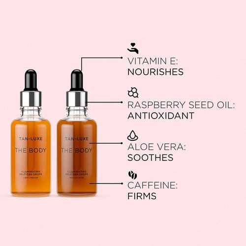 TAN-LUXE Glow Kit - Medium/Dark Face & Body Illuminating Self Tan Drops - Self Tanner Drops for Customizable Glow - Add to Your Existing Skincare - 1 The Face 30ml Bottle, 1 The Body 50ml Bottle