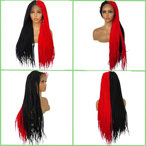 Voloria Braided Wigs for Black Women 9x6inch Double Lace Front Square Knotless Box Braid Wig Pre Plucked with Baby Hair Synthetic Hand Braiding Hair Wigs Cornrow Braids 36 Inch