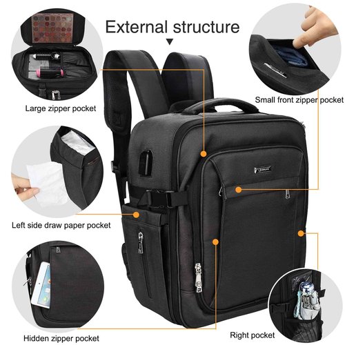 Relavel Professional Makeup Bag Backpack and Cosmetic Bag, Durable Waterproof Material with Shoulder Straps and Adjustable Dividers, Artist Organizer