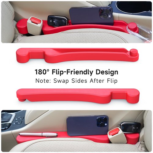Car Seat Gap Filler Set of 2, Soft Foam Multifunctional Seat Side Gap Filler with Organizer & Hook Function, 3in1 Gap Stopper Universal Fit Car SUV Truck Fill The Gap Between Seat & Console（Red）