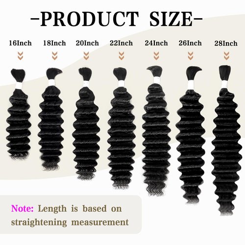 Deep Wave Bulk Human Hair for Braiding 2 Bundles 100g 26 Inch No Weft 10A Brazilian Virgin Curly Human Hair Extensions for Boho Braids Wet Wavy Human Braiding Hair (26"/100G,Black)