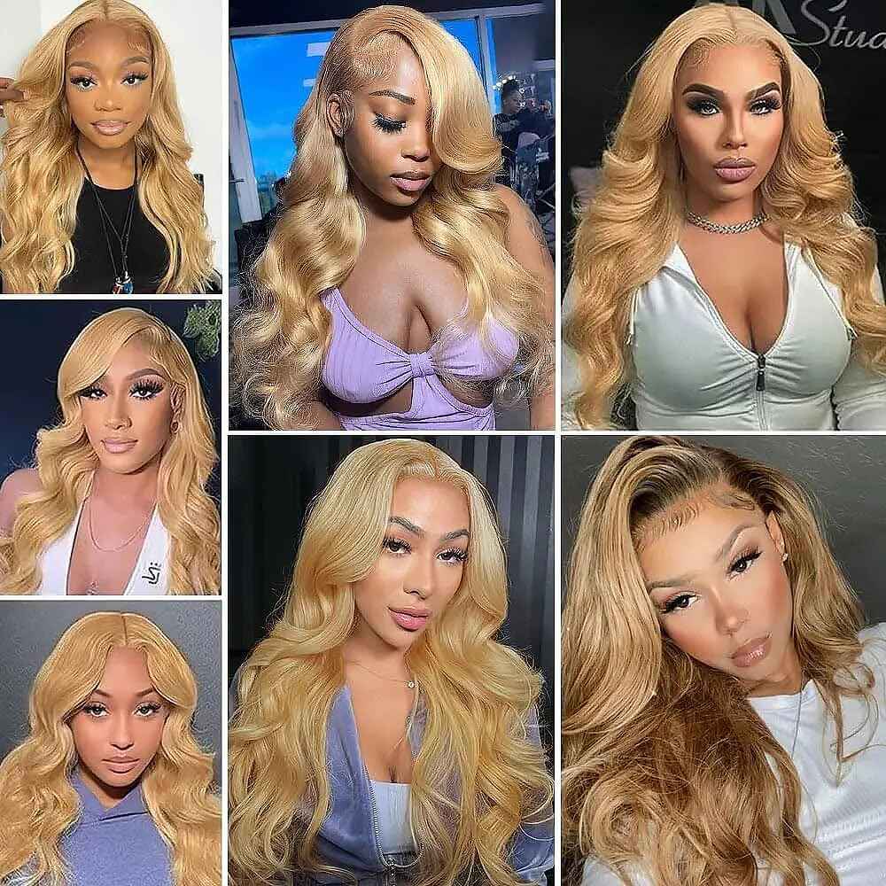 Honey Blonde Human Hair Bundles 14 16 18 Inch Body Wave Bundles Human Hair Unprocessed Native Virgin Hair 100/PC 3 Extensions #27 Blonde Color Wet and Wavy Human Hair Extensions for Women