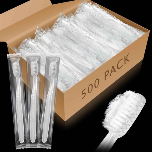 Tioncy 500 Pack Prepasted Disposable Toothbrushes Individual Wrapped Toothbrushes Soft Bristle Travel Toothbrush Single Use Wrapped for Hotel, Camp, Travel and Gift for The Homeless