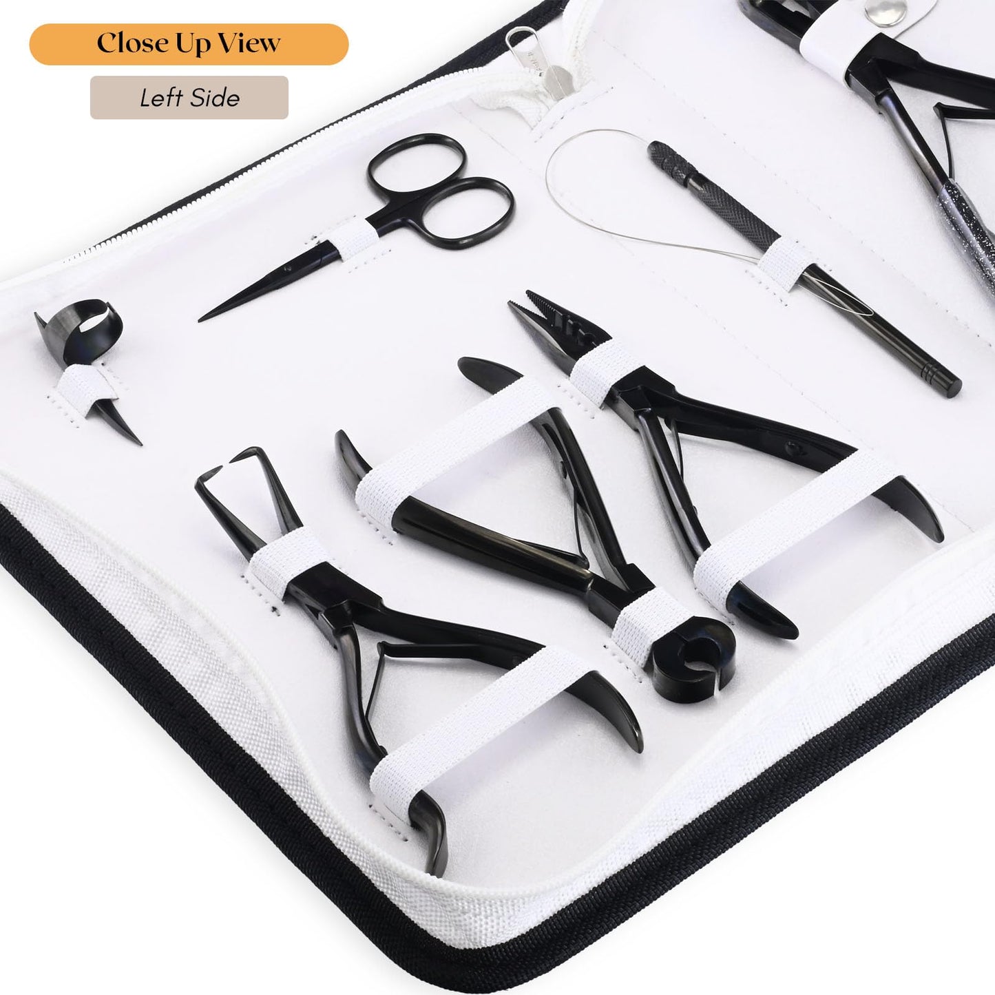 My Hair Tools Hair Extension Tools Kit – Tape-in Press Plier, Keratin Bond Cutter, 3 Hole Nano & Micro Beads Crimping & Remover Pliers, Hair Parting Tool, Mini Scissor, 12pcs Clips & Needles (Black)