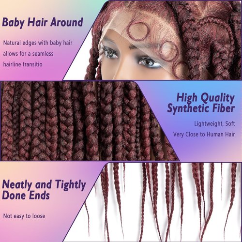 originea DAIXI 36" Full Lace Box Braided Wigs for Black Women, Full Knotless Hand-Knitted Synthetic Braided Wigs with Baby Hair, Soft and Skin-Friendly Silk Lace Back (Pre Partition, T1B/Bug)