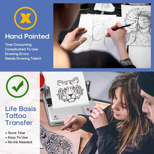 LifeBasis Tattoo Stencil Transfer Machine Professional Thermal Stencil Printer for Men and Women with 20pcs Tattoo Stencil Transfer Paper Silver