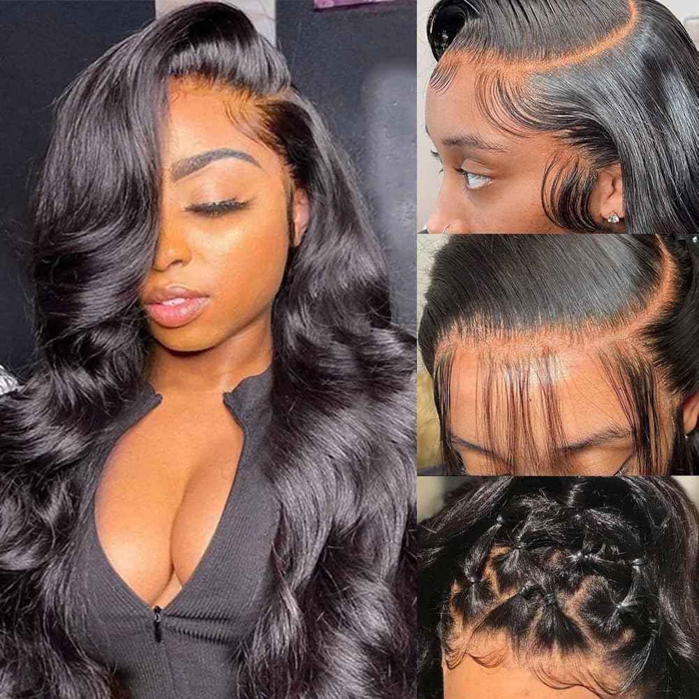 250% Density 13x6 Lace Front Wigs Human Hair Body Wave HD Transparent full frontal lace wigs human hair Natural Black Glueless Pre Plucked