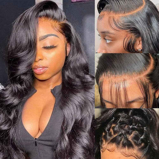 250% Density 13x6 Lace Front Wigs Human Hair Body Wave HD Transparent full frontal lace wigs human hair Natural Black Glueless Pre Plucked