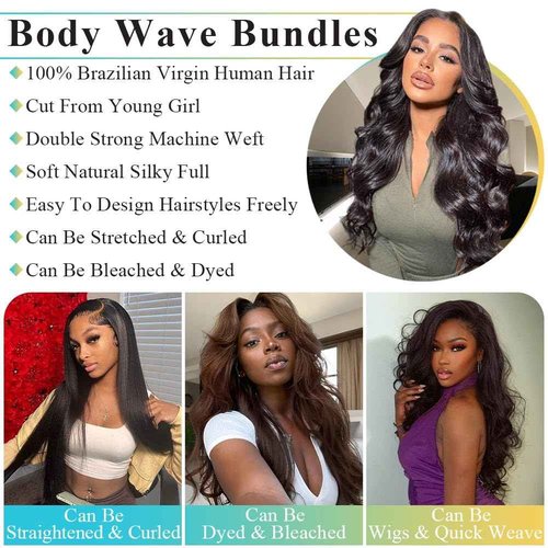 AnJudyReid 12A Brazilian Body Wave Bundles 22 24 26 Inch Human Hair Bundles 100% Unprocessed Virgin Hair Body Wave 3 Bundles Human Hair Weave Deals 1B Natural Black