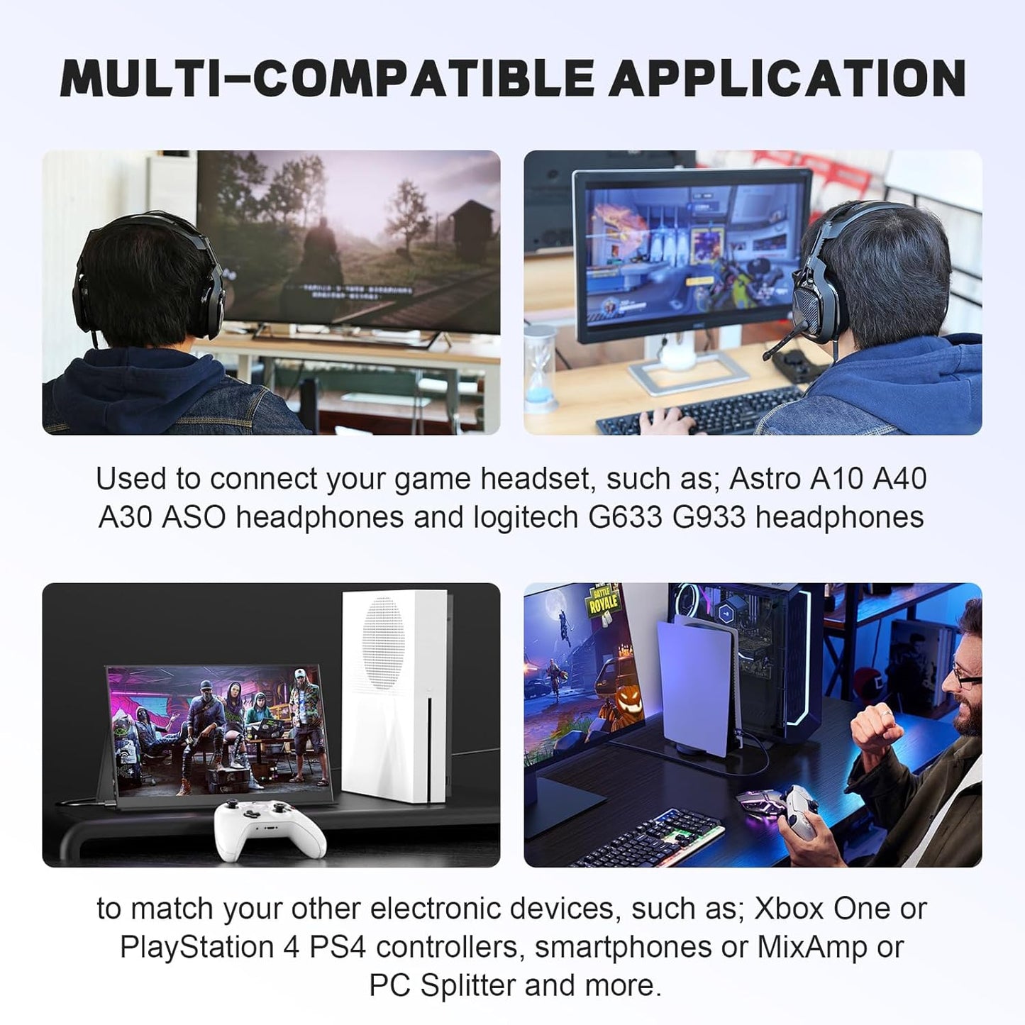 Alitutumao Astro A40 A10 A30 A50 Gaming Headset 3.5mm Audio Aux Cable Extension Cord Compatible with PlayStation 4 PS4, MixAmp, PC Gaming and Smartphone, No Mute & Volume Control Button, 6.5FT