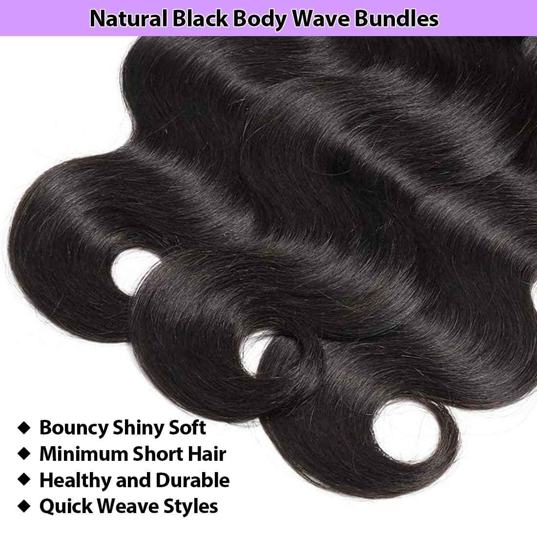 12A Body Wave Bundles Human Hair Raw Human Hair 1 Bundle 28 Inch 100% Unprocessed Brazilian Virgin Weave Body Wave Bundles Deals for Women Quick Weave Wet and Wavy Hair Thick Natural Black