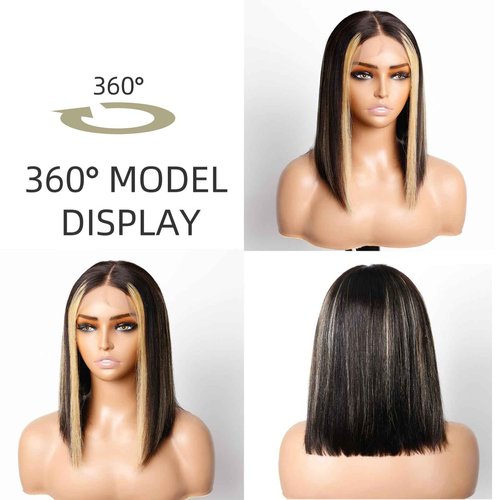 HAIRHOBBY Highlights Bob Wigs Human Hair, Wear and Go Glueless Wigs 5x5 HD Lace Front Short Straight Bob Wigs Pre Plucked Pre Cut for Black Women Transparent Closure Virgri Wigs 180% Density 12 Inch