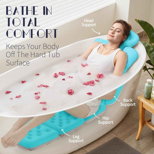Full Body Bath Pillow for Bathtub, Thick Bathtub Cushion with Laundry Bag, Luxury Tub Pillow for Bath for Headrest Neck and Back Support Ocean Blue 60" x 16"