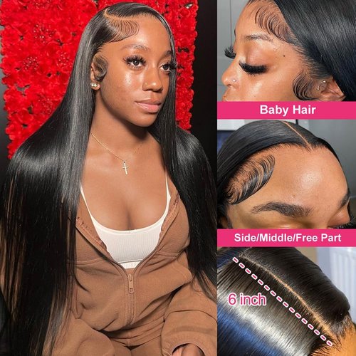 PERISMODA 13X6 Lace Front Wigs Human Hair Pre Plucked 30 Inch Straight Lace Front Wigs Human Hair 180% Density Glueless Transparent HD Lace Frontal Wigs Human Hair Wig for Women Natural Black Color