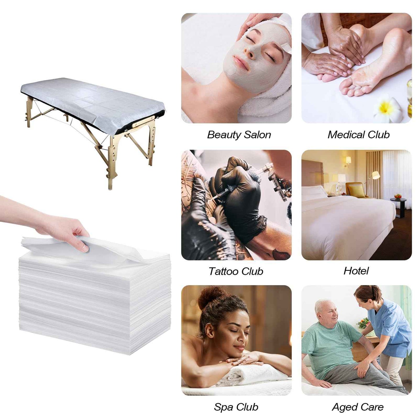 200pcs Massage Table Sheets 31''x71'' Disposable Bed Sheets Non-Woven Fabric Bed Covers for SPA Tattoo Massage Table(White)
