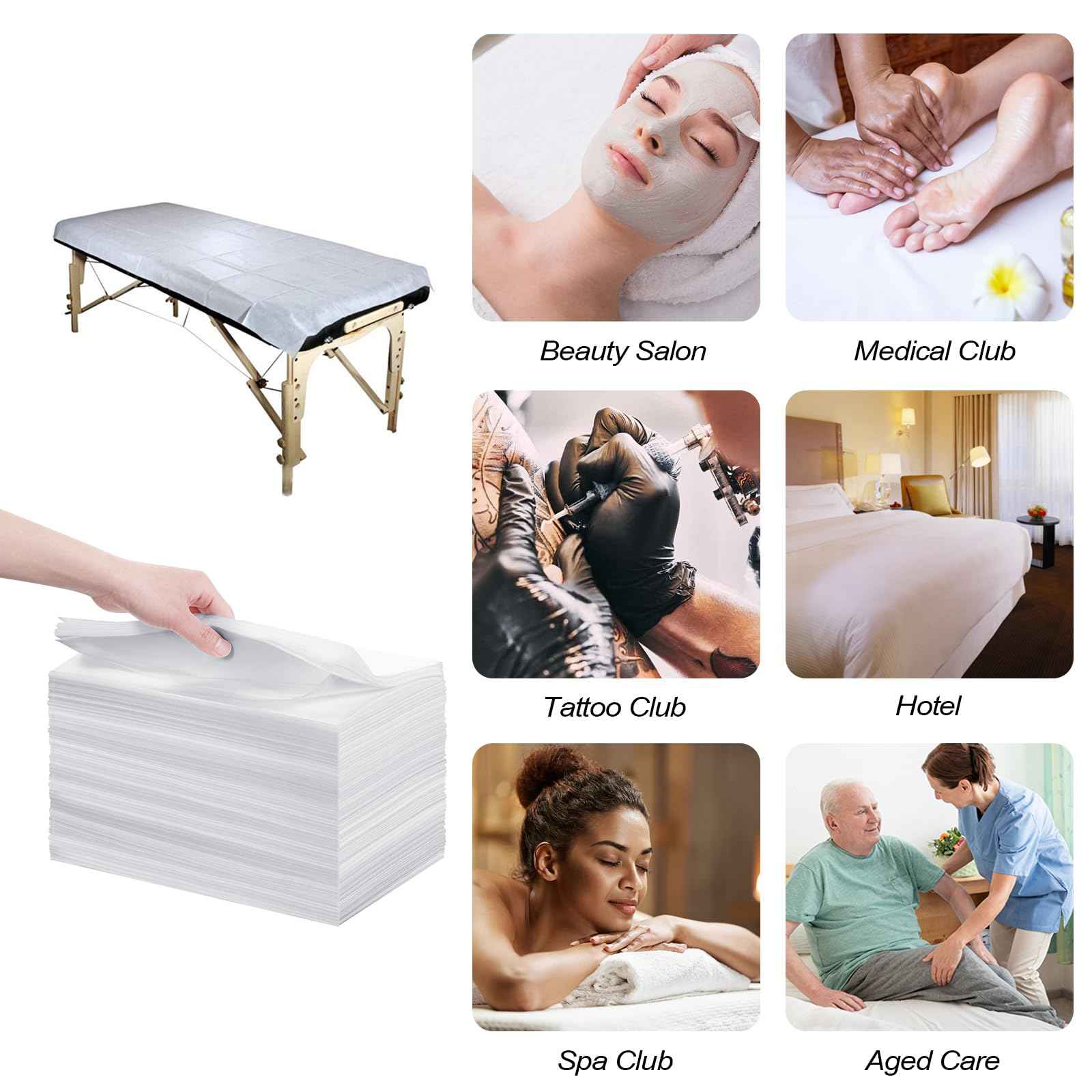 200pcs Massage Table Sheets 31''x71'' Disposable Bed Sheets Non-Woven Fabric Bed Covers for SPA Tattoo Massage Table(White)