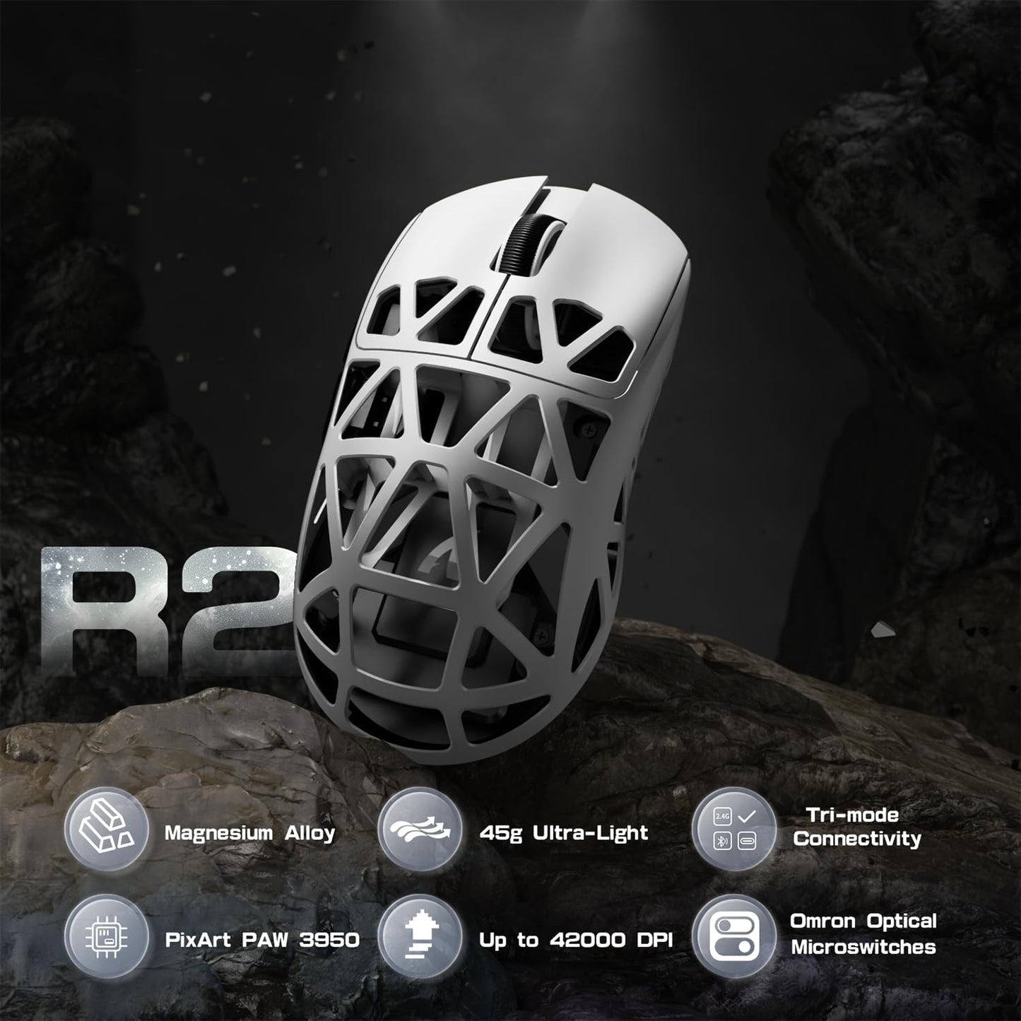 ZIYOU LANG x Attack Shark R2 Superlight Wireless Gaming Mouse,Magnesium Alloy, PixArt PAW3950 Sensor,Adjustable 42K DPI,8K Hz Polling Rate,5 Programmable Button,Long Battery Life,PC/Mac/Xbox/PS-Grey