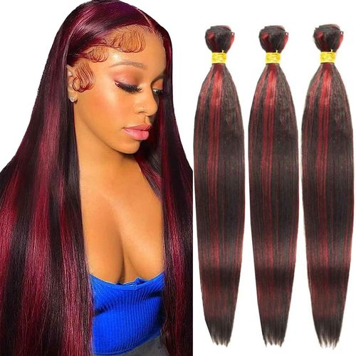 Habiliana Bundles Human Hair 22 24 26 Inch Straight Burgundy T1B/99J Human Hair Bundles 11A Unprocessed Brazilian Virgin Quick Weave Hair Extensions for Black Women