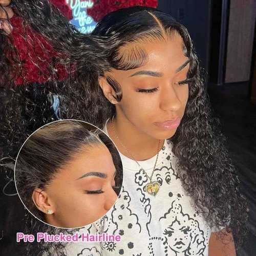 mianduan 13x4 Deep Wave Lace Front Wigs Human Hair 250% Density Deep Wave Frontal Wigs Human Hair HD Lace 22 Inch Curly Wigs for Black Women Pre Plucked with Baby Hair Curly Lace Front Wig
