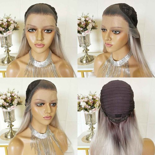 CIMITIKI Platinum Highlight Blonde and Brown Wigs 13x4 Lace Front Wig Layered Free Style Wear and Go Synthetic 18Inch Pre Plucked Hairline for Women