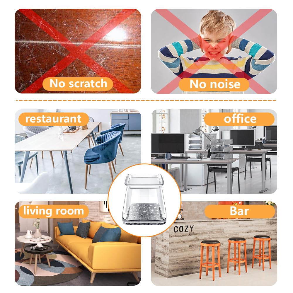 32 Pcs Square Chair Leg Floor Protectors - Silicone & Felt Furniture Pads for Hardwood Floors, Scratch-Resistant Noise-Reducing Chair Leg Caps, Fits Square Legs (1/2'' to 3/4'')