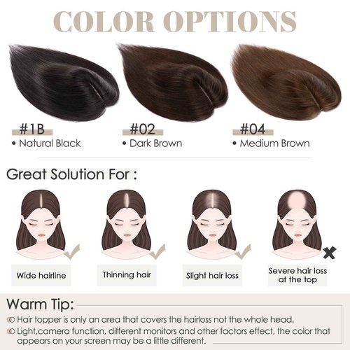 Elodia Human Hair Topper for Women No Bangs Large Base Clip in Real Hair Topper Hair Pieces for Thinning Hair Cover Grey Hair 12 inch Medium Brown