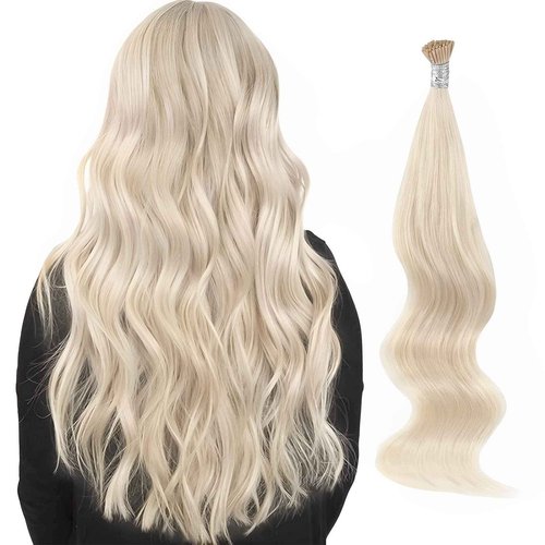 ABH AmazingBeauty Blonde Hair Extensions 24 Inch I Tip Ash Platinum #60A - Soft Fusion Human Hair 50Gram/50Strands