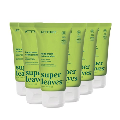 ATTITUDE Hand Cream, EWG Verified, Plant and Mineral-Based, Vegan Personal Care Products, Pear & Amber, 2.5 Fl Oz (Pack of 6)